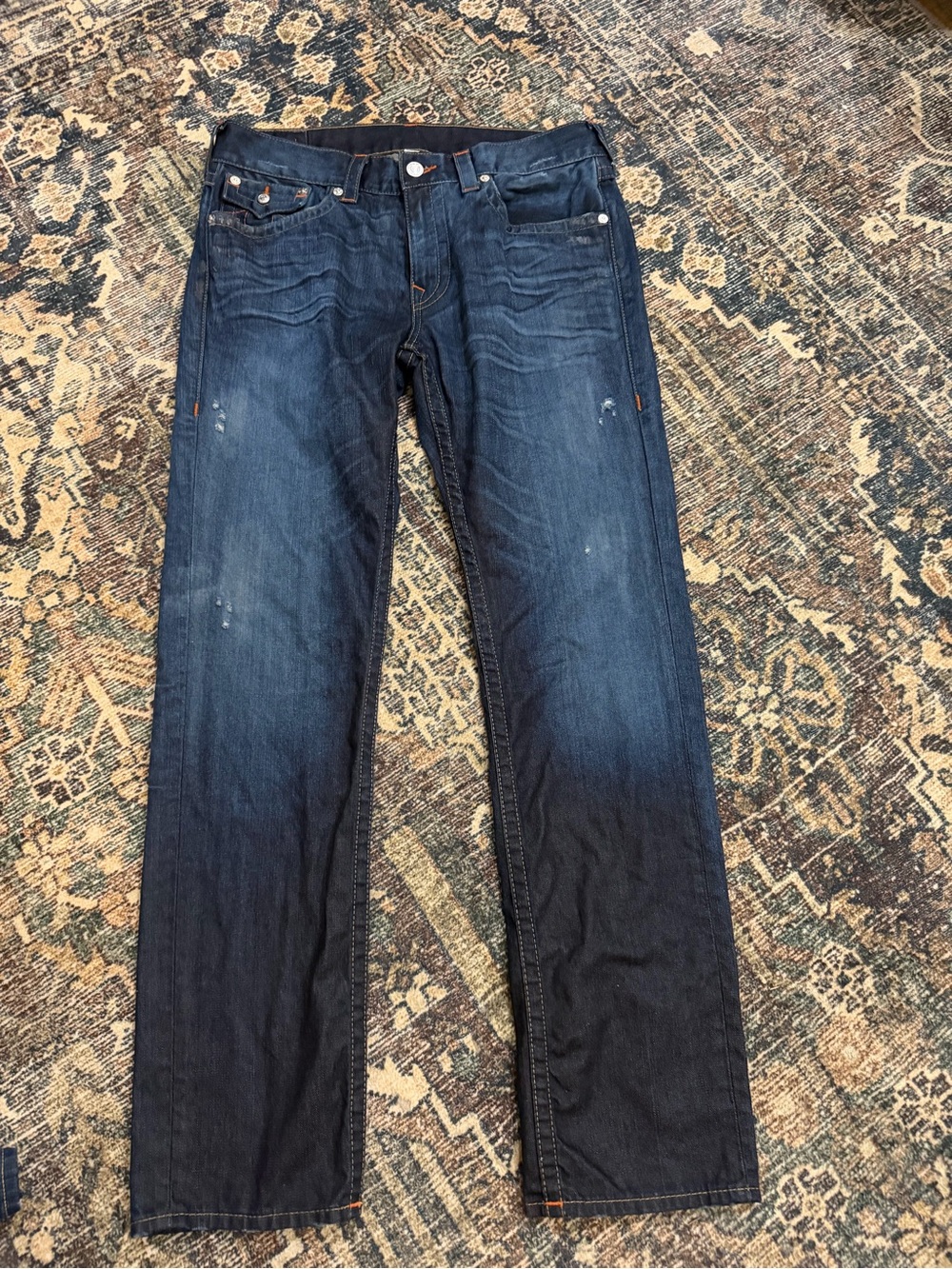 True Religion Men's Dark Indigo Straight Jeans ROCCO style 36x32